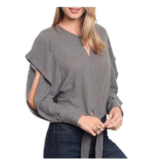 Boutique Tops - NWT Slit Sleeve Tie Front Top